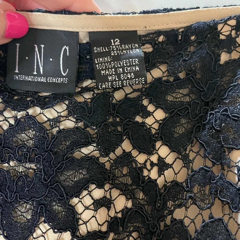 Inc International Concepts Black Lace Skirt with Beige Lining Size 12